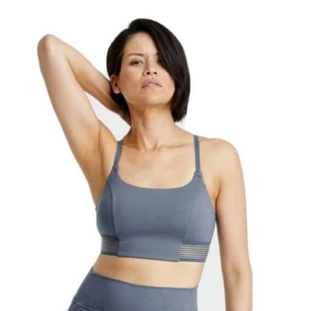 All In Motion Womens Sports Bra Light Support Longline Dusty Blue Gray Large NEW